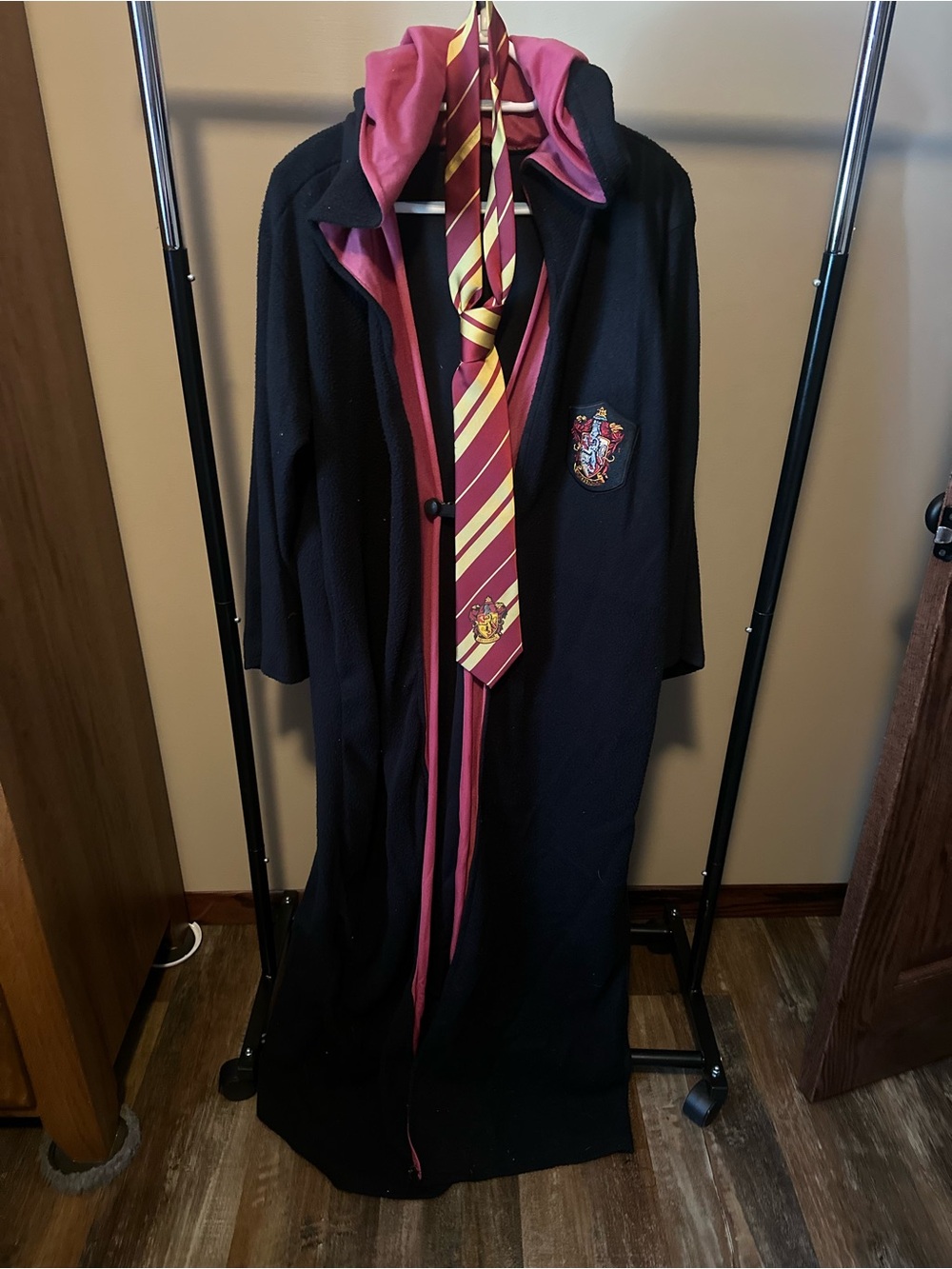 Gryffindor-Inspired Black and Maroon Adult Wizard Robe with Tie